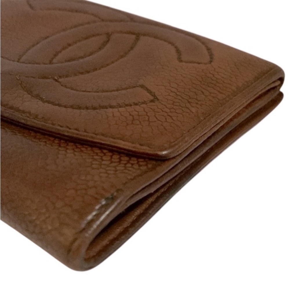 Chanel Vintage  Brown Caviar Leather CC Logo Wallet – 1990s - Picture 3 of 11